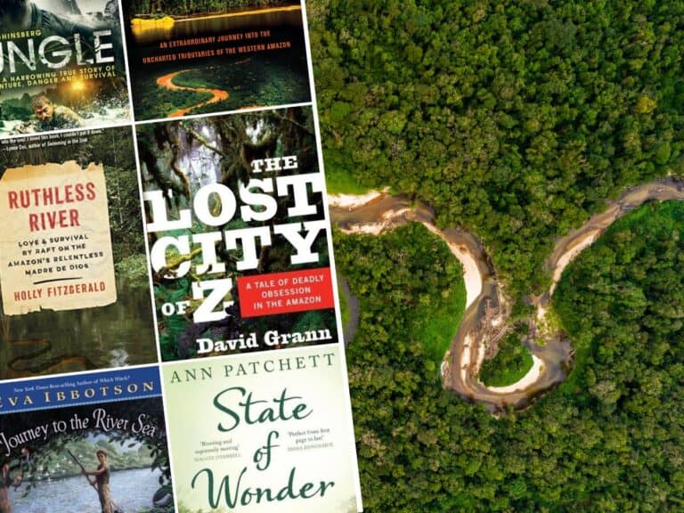 A collection of books on nature, rivers, and wilderness adventures.
